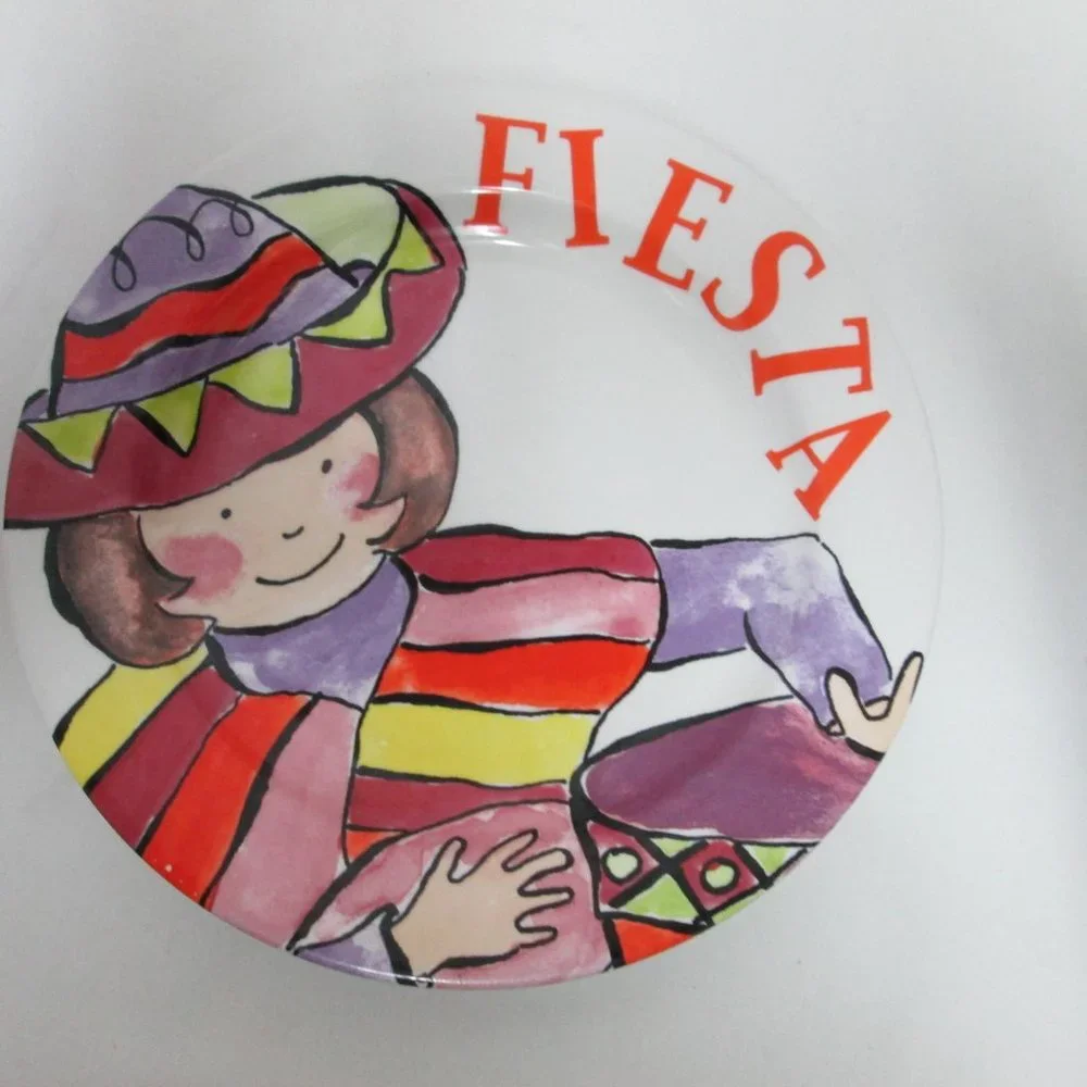 R Table Fiesta ceramic salad dessert plate set 2 Mariachi Cactus Mexican Theme